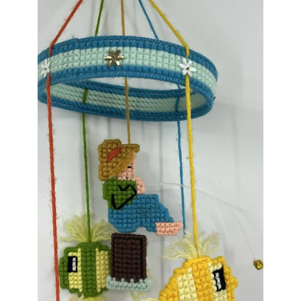 Vintage Going Fishing Plastic Canvas Baby Nursery Mobile Complete